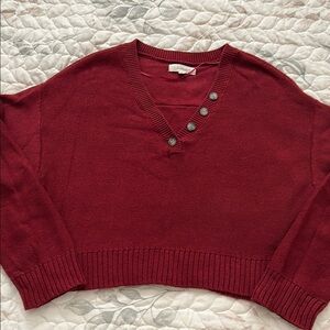 LA Hearts V-Neck Sweater Cropped Ribbed Knit